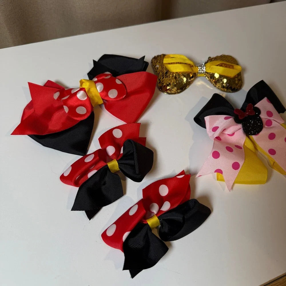 Minnie Mouse Hair Bow Set Red Black Yellow‎ Polka Dot Kids Accessories